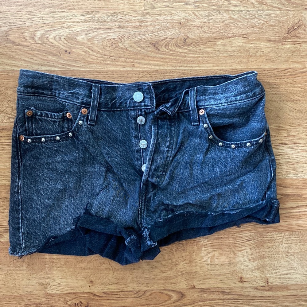 Levi | Black Studded Jean Shorts